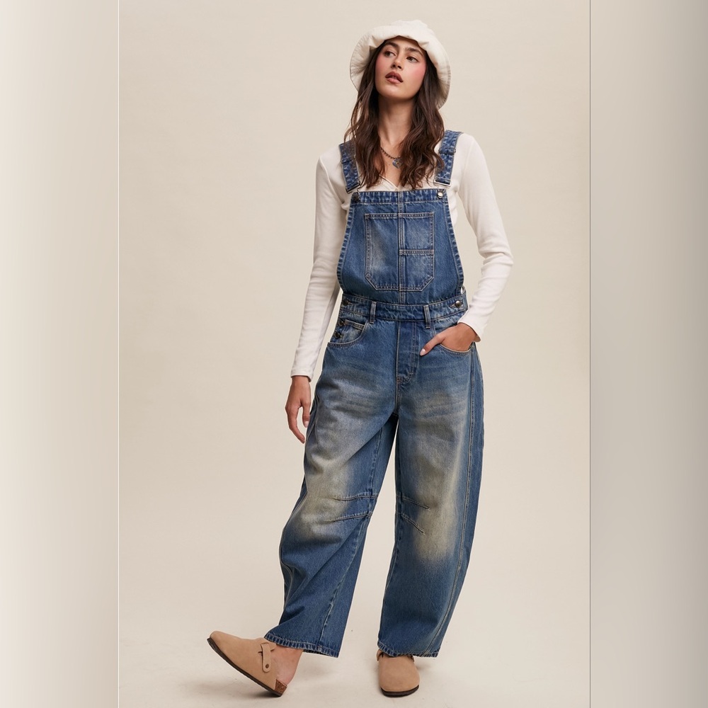 Listicle Blue Denim Wide-Leg Overalls #1 - Picture 4 of 6